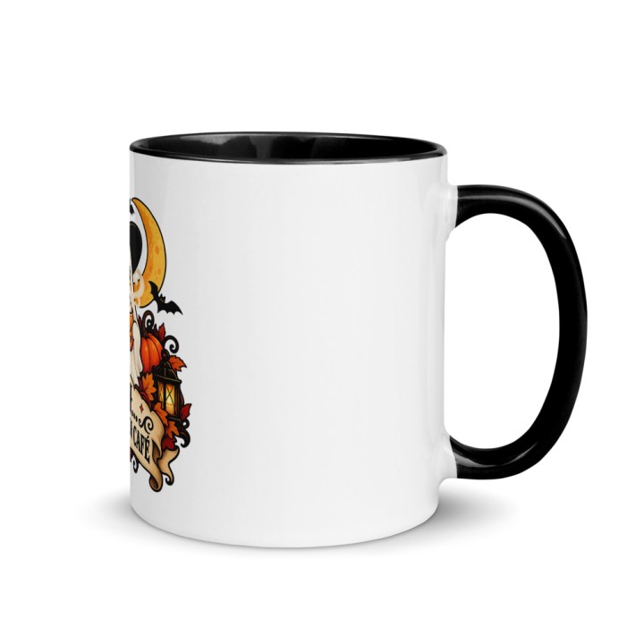 Mug Premium Griffona — Bouh… Mais d'Abord un Café, Fantôme d'Halloween, Intérieur Noir